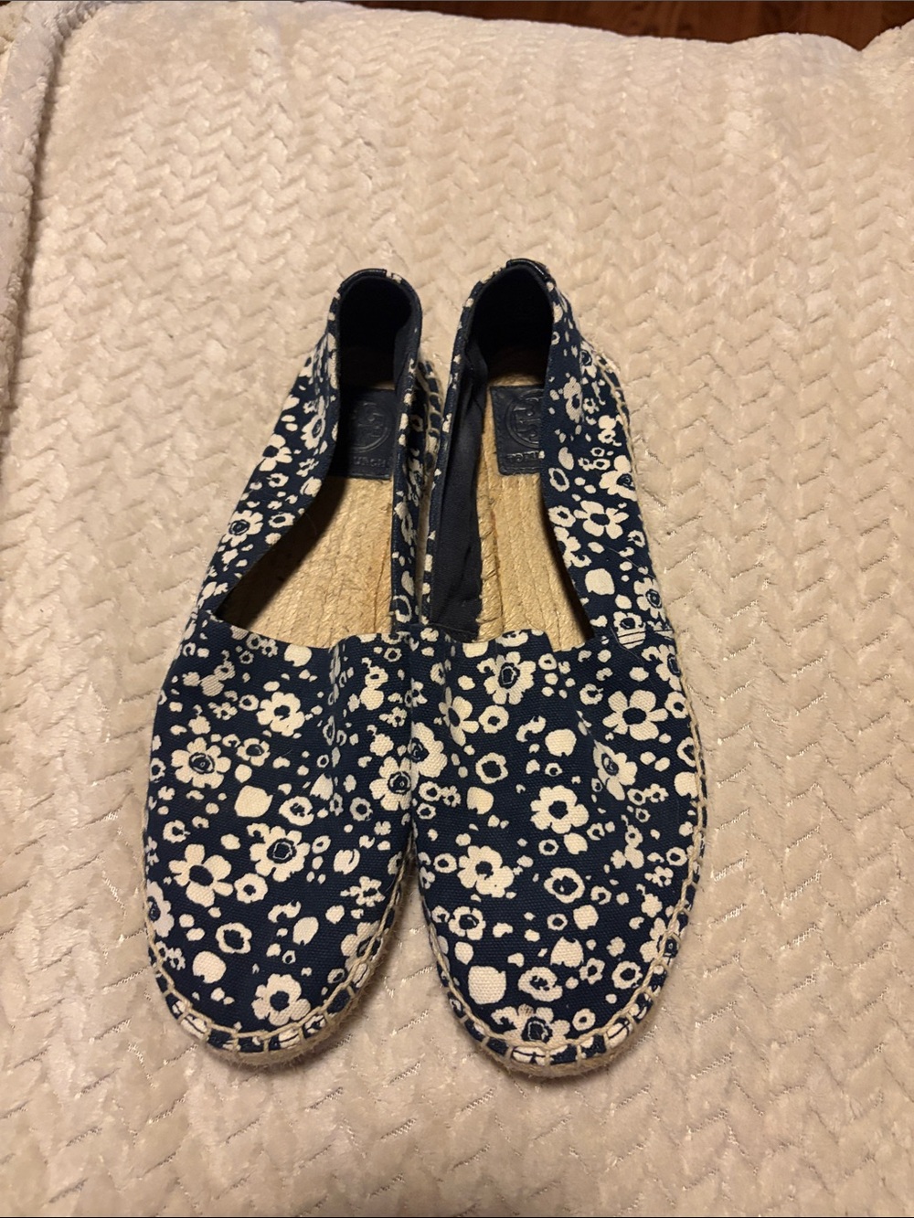 Tory Burch Navy and Cream Floral Canvas Espadrilles
